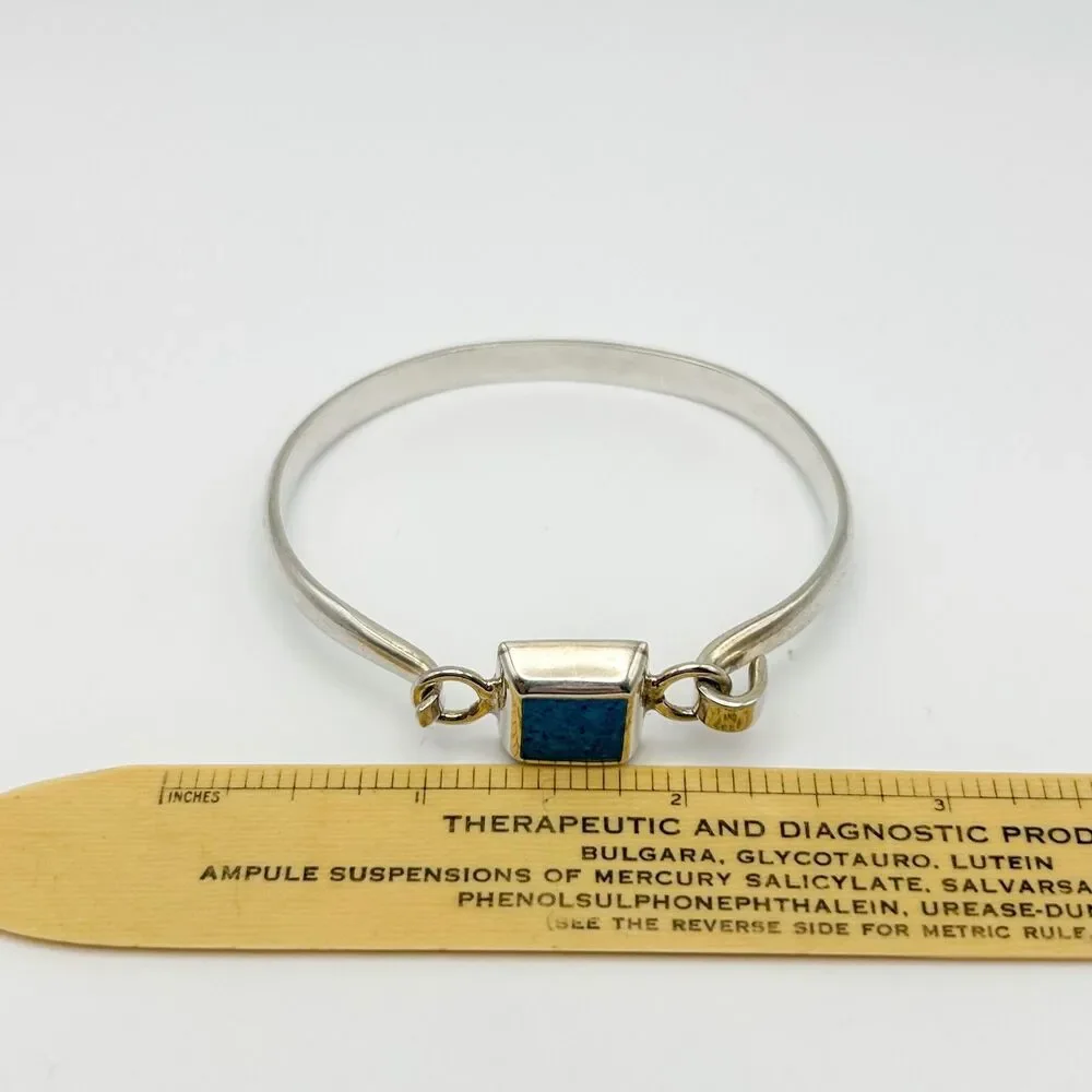 Sterling Silver 925 Hinged Bangle Turquoise-Color Square Stone Southwestern